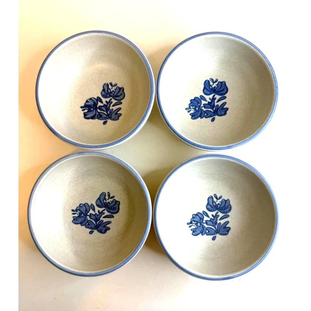 Pfaltzgraff Yorktowne Stoneware Cereal Fruit Dessert Bowls Gray/Blue 5" Set of 4